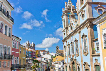 Salvador de Bahia, Pelourinho view with colorful buildings, Brazil, South America