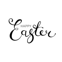 Handwritten lettering Happy Easter, calligraphic design element for greeting cards and invitations.