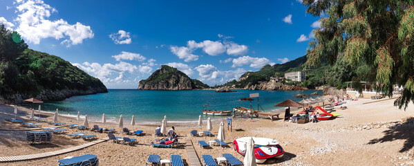 Fototapeta na wymiar Greece Corfu island panoramic Paleokastritsa beach shot