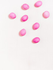 Easter eggs on white background. Easter concept. Top view.
