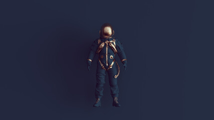 Bronze Navy Blue Spaceman Astronaut Cosmonaut Slim with Navy Blue Background 3d illustration render