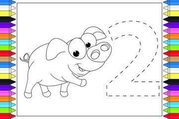 coloring animal cartoon with number for kids