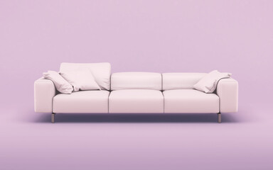 Fashionable comfortable stylish pink fabric sofa on pink background. 3d rendering