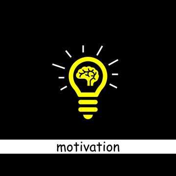 Illustrations show yellow lights and brains depicting ideas as well as thoughts. There is also the word Motivation.