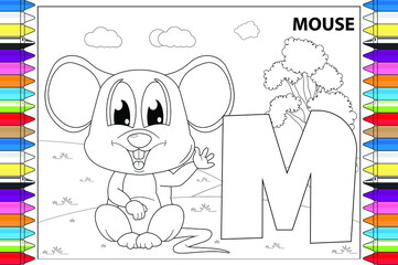 coloring animal cartoon with alphabet letters for kids