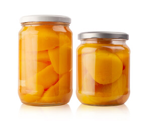 large apricot compote jars with no labels on white background