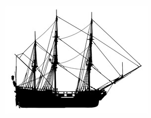 sagoma antica nave pirati su sfondo bianco
