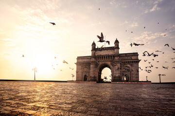 Gateway of India, Mumbai Maharashtra monument landmark famous place  magnificent view without people sunset - obrazy, fototapety, plakaty