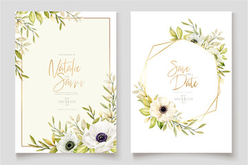 Watercolor Poppy anemone invitation card  - obrazy, fototapety, plakaty