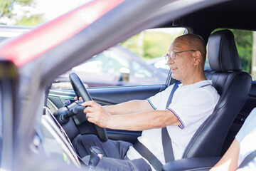 Obraz premium 車を運転するおじいさんとおばあさん