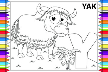 coloring animal cartoon with alphabet letters for kids