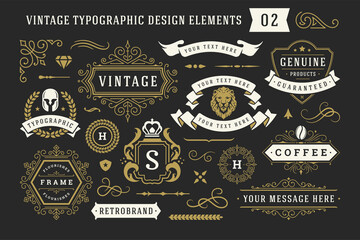 Vintage typographic decorative ornament design elements set vector illustration