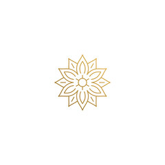 Vector logo of golden flower hand drawn with thin lines