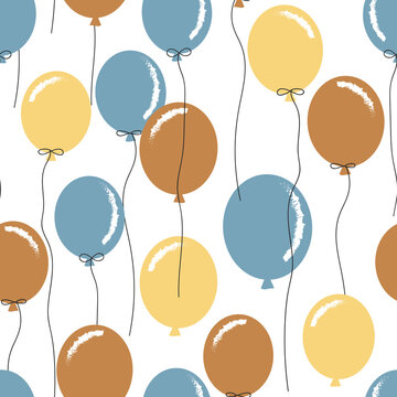 Fototapeta Colourful balloons vector seamless pattern. Happy Birthday festal background. Kid party backdrop design.