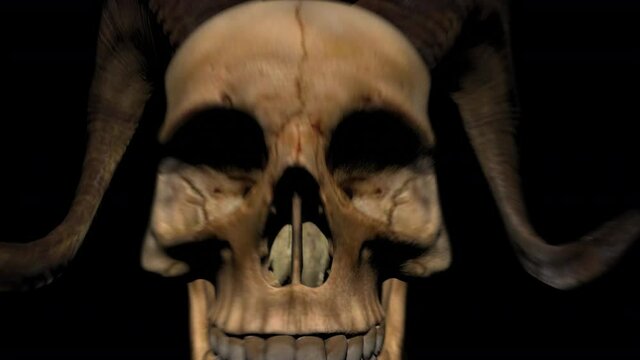 Horned Human Skull Transitions 4 in 1 - clips with alpha channel, showing a large horned human skull moving in different ways. It will provide an awesome transition or overlay for your projects.