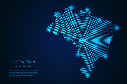 Abstract image Brazil map from point blue and glowing stars on a dark background. vector illustration.