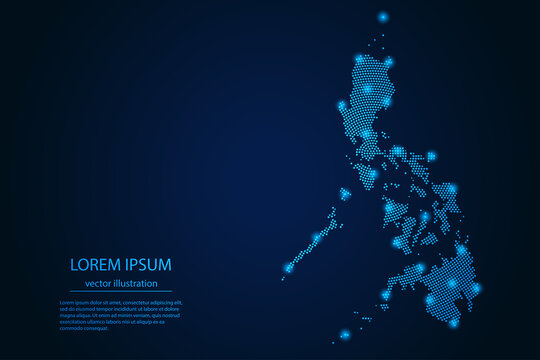 Abstract image Philippines map from point blue and glowing stars on a dark background. vector illustration.