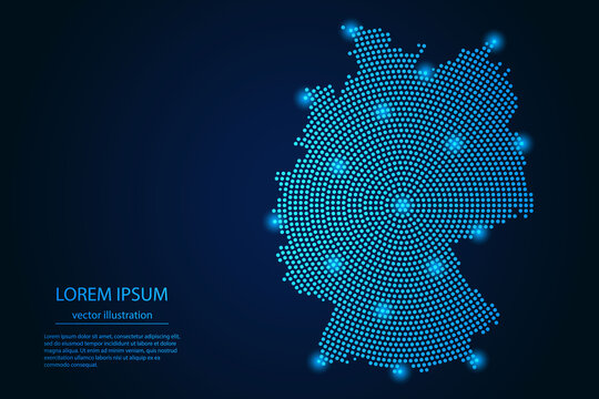 Abstract image Germany map from point blue and glowing stars on a dark background. vector illustration.