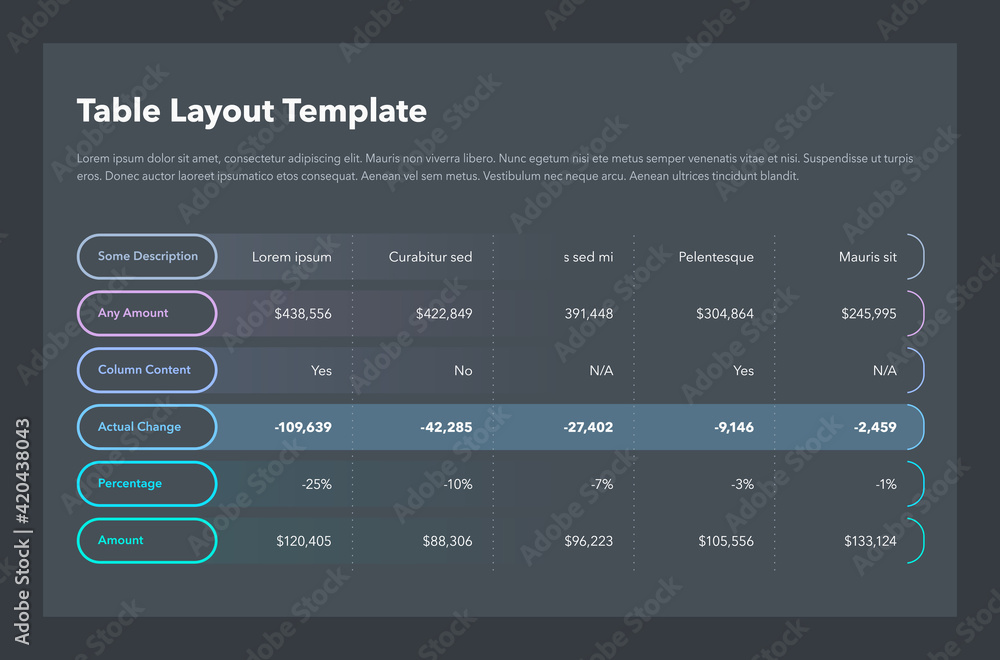 Poster Simple business table layout - dark version. Flat design, easy to use for your website or presentation.