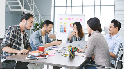 Diversity multiethnic team group of business people Present meeting conference room brainstorming business graph, chart. Multicultural Teamwork collaborate business team meeting together trust partner