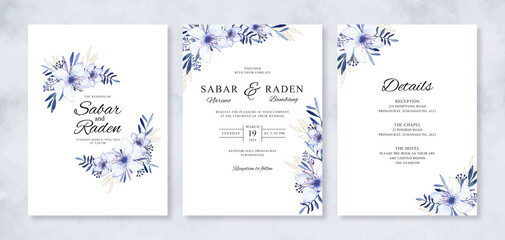 Fototapeta na wymiar Hand painted watercolor floral for set wedding invitations