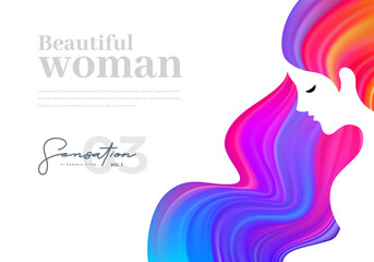 Women vector design with long colorful hair. Vector element for poster, flyer, cover, website, spa, salon.