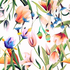 Beautiful floral illustration, modern design, seamless texture perfect for fabric print