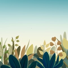 Environment scene with plants and branches. Illustrated cartoon background