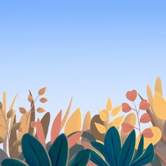 Environment scene with plants and branches. Illustrated cartoon background