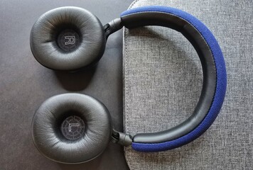 Luxurious black headphones made of genuine soft leather