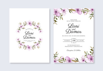 Minimalist wedding invitation with watercolor floral