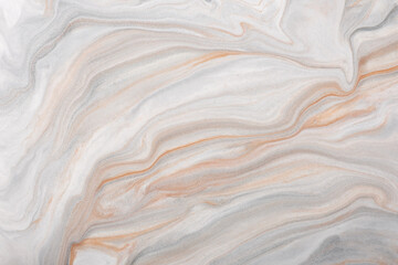 Abstract fluid art background brown and white colors. Liquid marble. Acrylic painting with gray gradient and splash.
