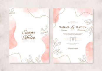 Wedding invitation with watercolor splash and hand drawn