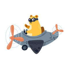 Cute bear flying on airplane, happy illustration isolated on white background. Vector