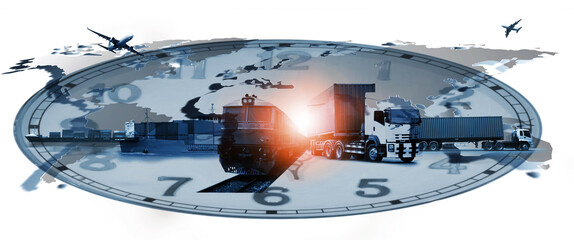 The world logistics , there are world map with logistic network distribution on background and...