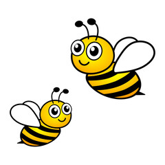Cute flying bees. Bee character. Vector isolated on white.
