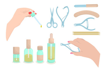 vector illustration on the theme of manicure tools, isolated on a white background