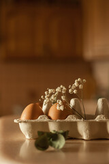 Natural Colored Egg, minimal Composition. Easter concept.	