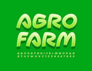 Vector eco concept Agro Farm. Green creative Font. Handwritten Alphabet Letters and Numbers set