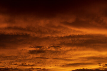 Fototapeta na wymiar Altostratus clouds in golden sunset. Evening Cloudscape.