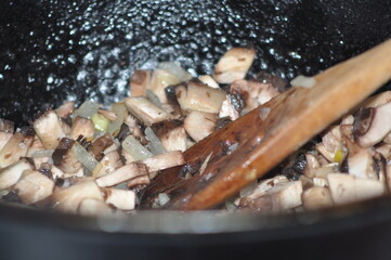 Mushrooms for pancake filling cooked at home