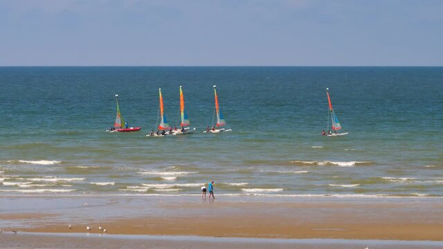sailing boats at the beach in cabourg in france
