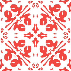 Tile seamless pattern. Red floral ornament on a white background. Traditional repeat ornament. Abstract vintage print for fabric, packaging.