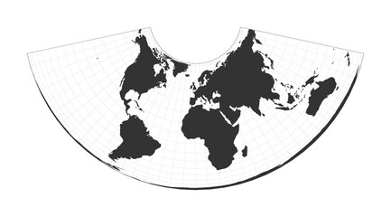 Map of the World. Albers conic equal-area projection. Globe with latitude and longitude net. World map on meridians and parallels background. Vector illustration.