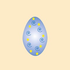 beautiful blue easter egg with yellow circles and blue spirals on a beige background