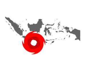 Fototapeta na wymiar Karte von Indonesien und Hurrikansymbol