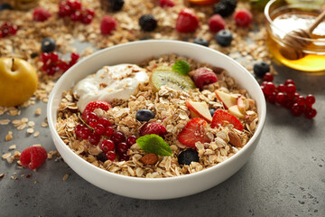 Bowl of organic muesli in morning