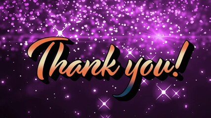 Animation of wow text in gradient orange over glowing purple glitter - Powered by Adobe