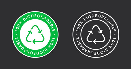 Biodegradable label sign vector design. 100 precent Bio Recycling and Degradable Icon.