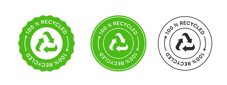 100% Recycled Label Icon Sign. Biodegradable Sticker.
